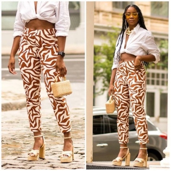 Spanx On-the-Go Printed Ankle Slim Straight Pant Clay Zebra Stripe - Picture 2 of 6